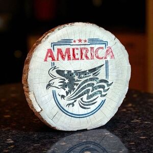 Handpainted American Eagle Sign Patriotic Sign on Wooden Slab